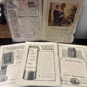 Lot of 5 Antique Advertisement Pages Christmas Kodak Victrola Erector Toys 1910s